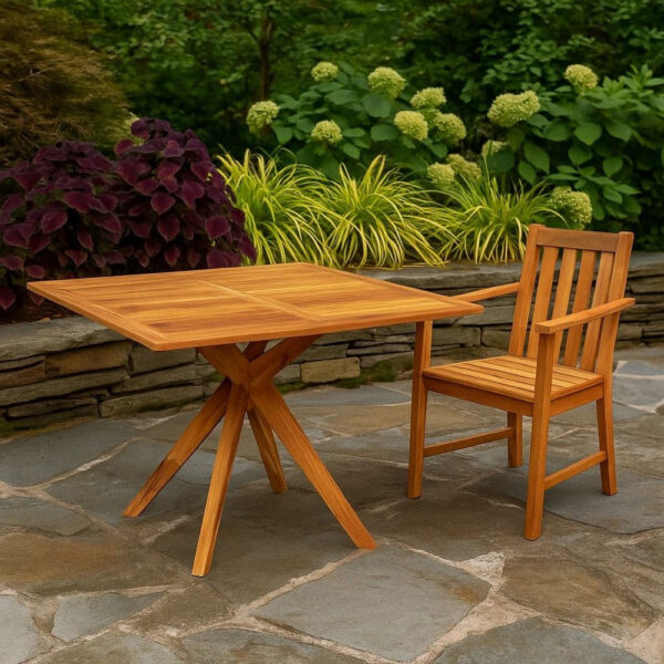 Patio Outdoor Dining Table, 43 Inch Square Natural Brown Acacia Wood