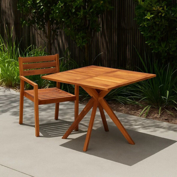 Patio Outdoor Dining Table, 43 Inch Square Natural Brown Acacia Wood