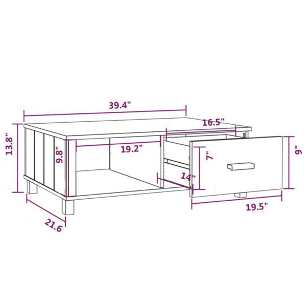Coffee Table, 39 Inch, Rectangular Top, Solid Pine Wood, Dark Gray
