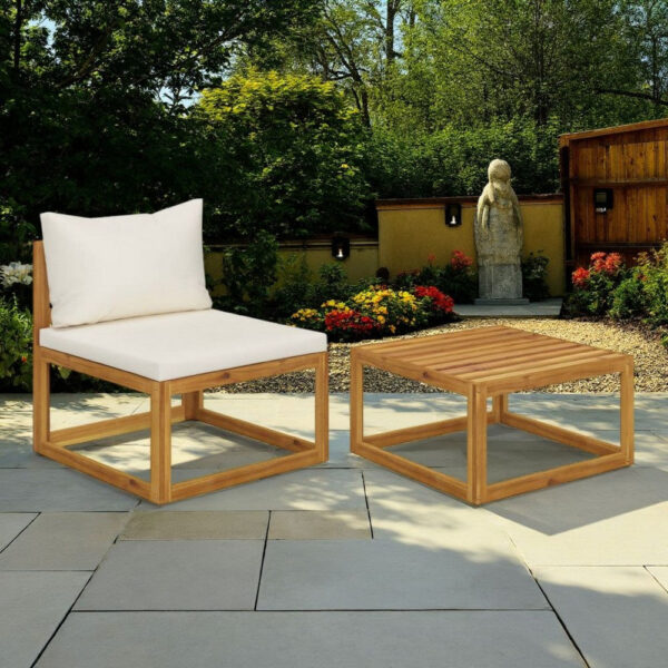 150220266991fcd32d86f.jpeg 2pc Outdoor Chair and Table Set, Square Top, Brown Acacia Wood, White