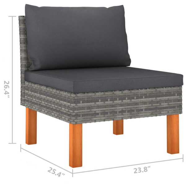 Modular Sofa Chair, Smooth Texture Gray Fabric, Poly Rattan, Wood