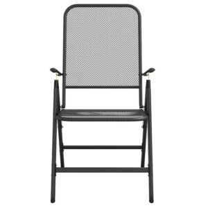 Ian Outdoor Foldable Chair Set of 2, Metal Mesh Design, Dark Gray