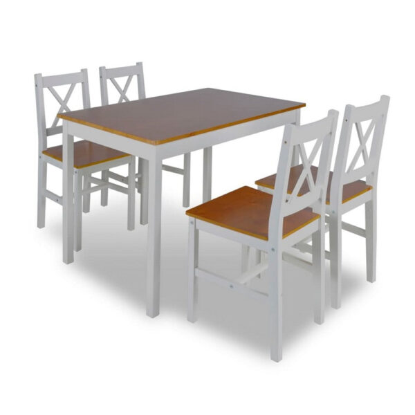 150220266991fd0a9eeb5.jpeg 5pc Dining Table Set, 43 Inch Rectangular, 4 Chairs, Brown White Wood