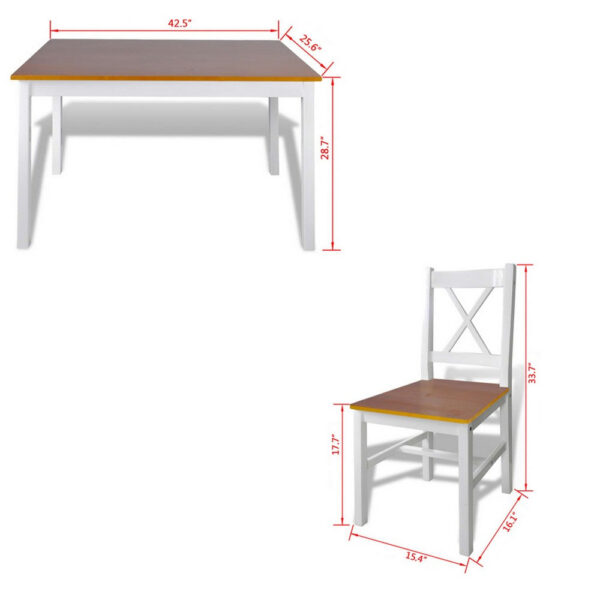 150220266991fd161bd17.jpeg 5pc Dining Table Set, 43 Inch Rectangular, 4 Chairs, Brown White Wood
