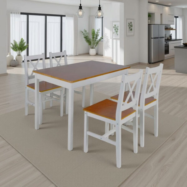 150220266991fd18c782d.jpeg 5pc Dining Table Set, 43 Inch Rectangular, 4 Chairs, Brown White Wood