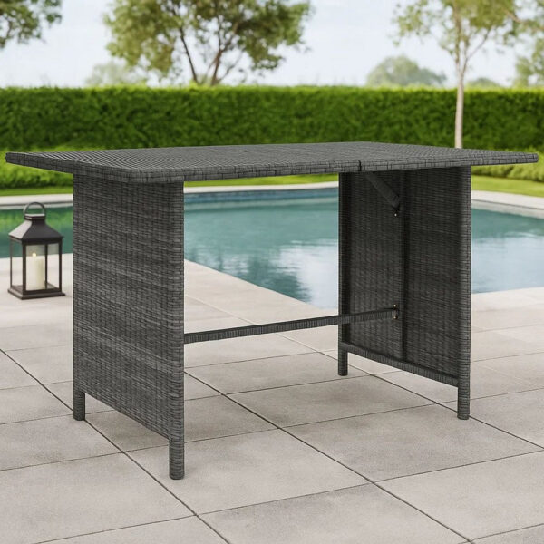 Outdoor Dining Table, 43 Inch Rectangular Top, Dark Gray Poly Rattan