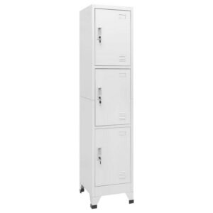 Nova Tall Locker Cabinet, 71 Inch, 3 Compartments, White, Steel Metal