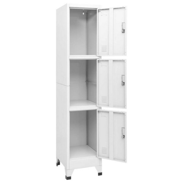 Nova Tall Locker Cabinet, 71 Inch, 3 Compartments, White, Steel Metal