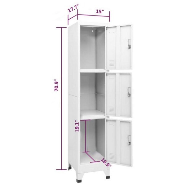 Nova Tall Locker Cabinet, 71 Inch, 3 Compartments, White, Steel Metal