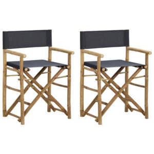 150220266991fd6f55f4d.jpeg Folding Director's Chairs Set of 2, X Shape Base, Bamboo, Dark Gray