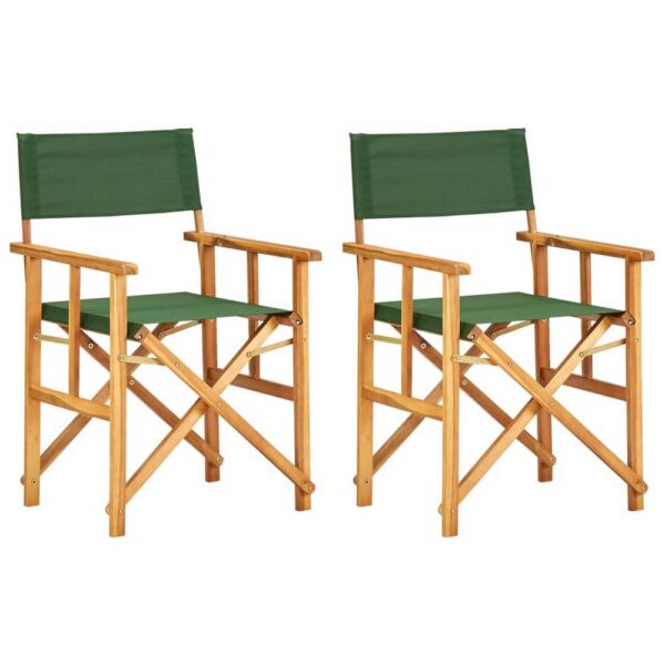 150220266991fd805200b.jpeg Folding Director's Chairs Set of 2, X Shape Base, Acacia Wood, Green