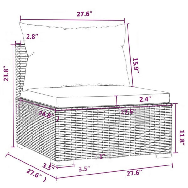 Joez Patio Armless Chair Modular Sofa Seat, Square, Poly Rattan, Red