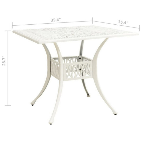 Outdoor Patio Breakfast Dining Table, 35 Inch Square, White Metal