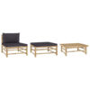 3pc Outdoor Modular Lounge Set, Table and Ottoman, Bamboo, Dark Gray
