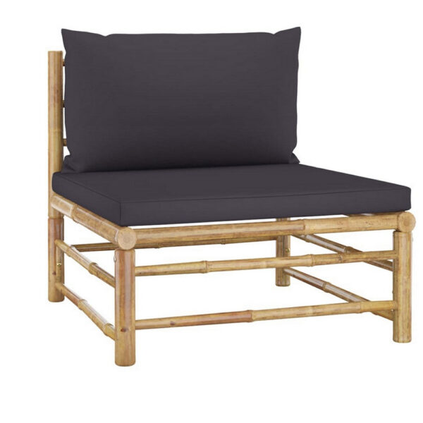 3pc Outdoor Modular Lounge Set, Table and Ottoman, Bamboo, Dark Gray