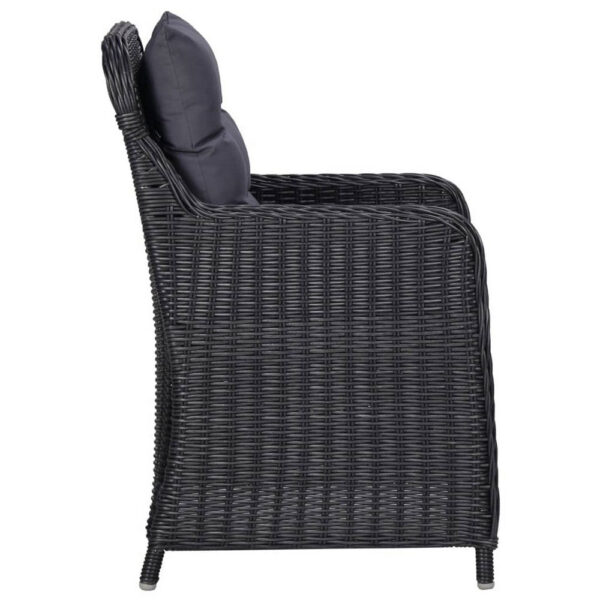 Outdoor Accent Chair Set of 2, Tufted Fabric Design, Black Poly Rattan