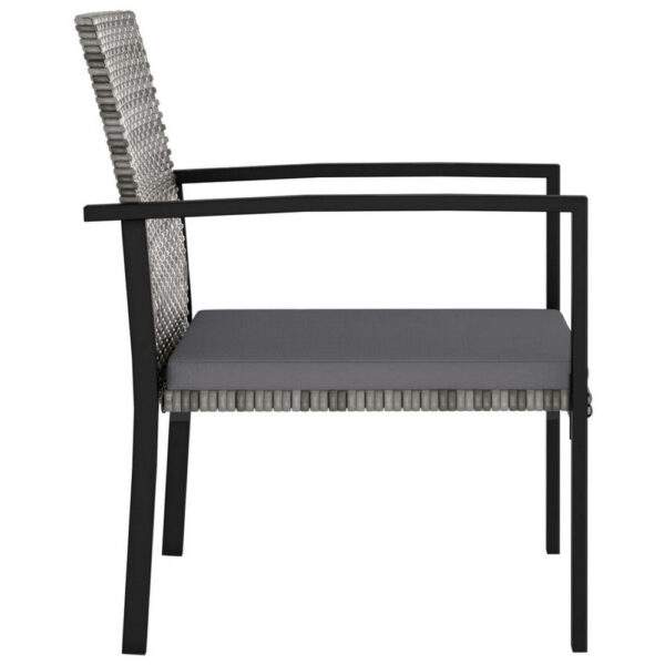 Outdoor Dining Side Chair Set of 2, Gray Poly Rattan, Black Steel