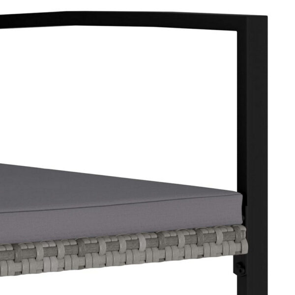 Outdoor Dining Side Chair Set of 2, Gray Poly Rattan, Black Steel