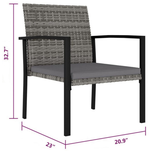 Outdoor Dining Side Chair Set of 2, Gray Poly Rattan, Black Steel