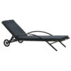 Sun Chaise Lounger with Cushion, 79 Inch, Wheels, Gray Poly Rattan