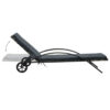 Sun Chaise Lounger with Cushion, 79 Inch, Wheels, Gray Poly Rattan