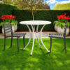 Patio Breakfast Table, 31 Inch Round Top, Lattice White Aluminium