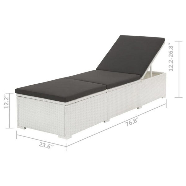 Nino Outdoor Chaise Lounger Sunbed, Black Cushion, White Poly Rattan