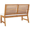 Patio Bench w White Cushions, Slatted Brown Solid Acacia Wood, 45 Inch