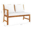 Patio Bench w White Cushions, Slatted Brown Solid Acacia Wood, 45 Inch
