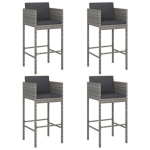 Lexy Outdoor Barstool Chairs Set of 4, Black Fabric and Gray Rattan