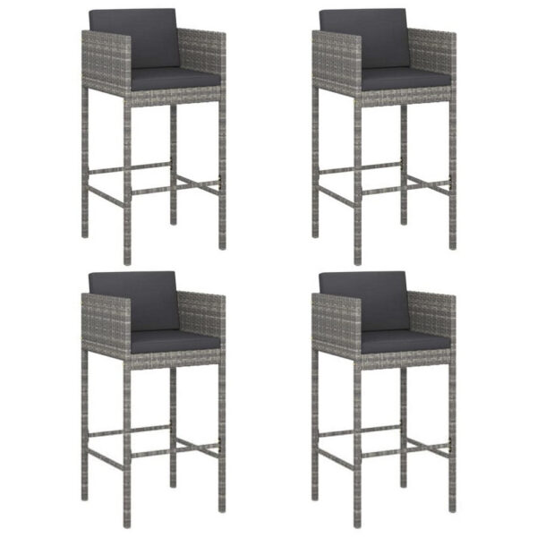 Lexy Outdoor Barstool Chairs Set of 4, Black Fabric and Gray Rattan