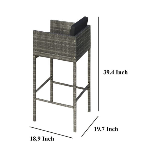 Lexy Outdoor Barstool Chairs Set of 4, Black Fabric and Gray Rattan