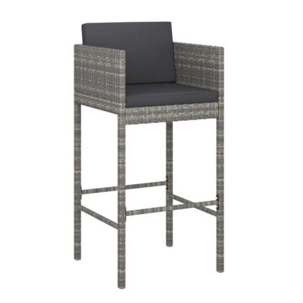 Lexy Outdoor Barstool Chairs Set of 4, Black Fabric and Gray Rattan