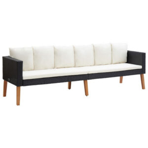 150220266991fecfe4bc5.jpeg 3 Seater Outdoor Sofa with White Fabric Cushions, Black Rattan 86 Inch