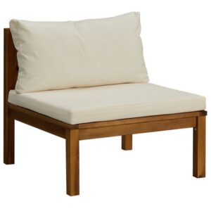 Outdoor Sectional Modular Armless Sofa Seat, Cream, Acacia Wood