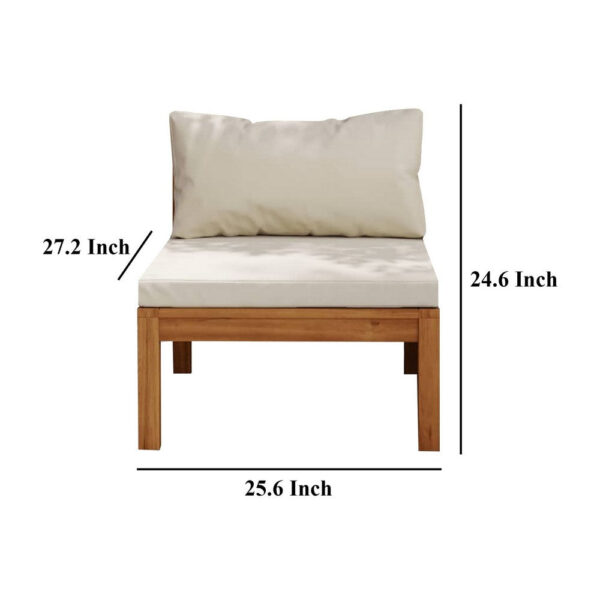 Outdoor Sectional Modular Armless Sofa Seat, Cream, Acacia Wood