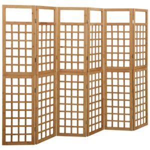 6 Panel Room Divider Trellis, Foldable Brown Solid Wood Frame, 96 Inch