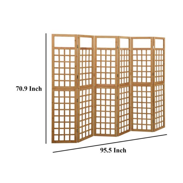 6 Panel Room Divider Trellis, Foldable Brown Solid Wood Frame, 96 Inch