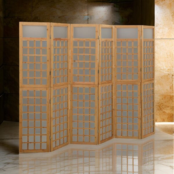 6 Panel Room Divider Trellis, Foldable Brown Solid Wood Frame, 96 Inch