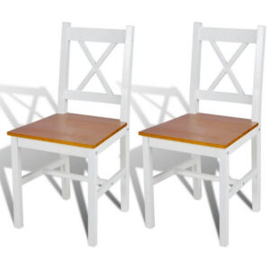 150220266991ff481138f.jpeg Dining Side Chair Set of 2, X Back Design, White, Brown Pine Wood