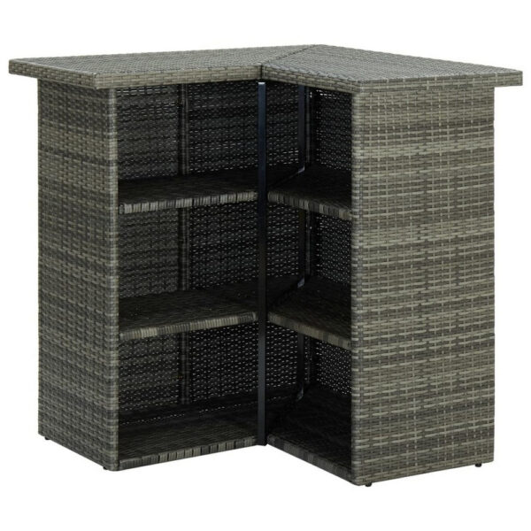 Shiro Outdoor Modular Corner Bar Table, 3 Shelf, Gray Rattan, 41 Inch