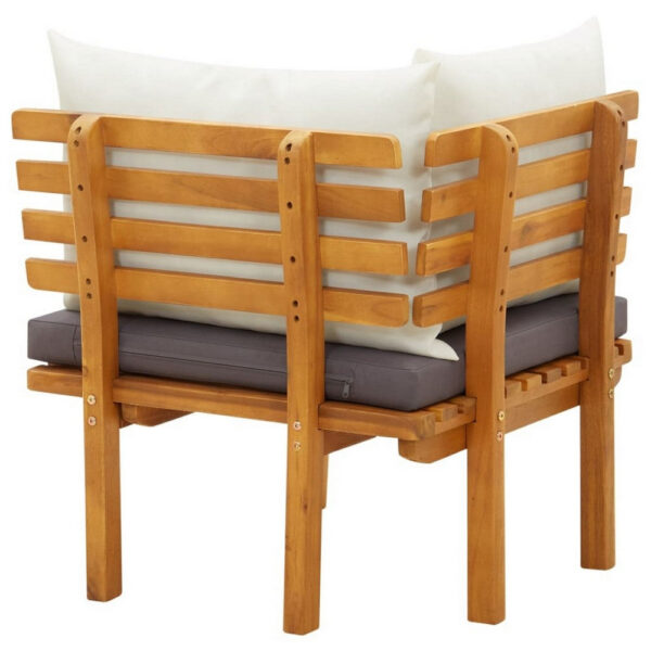 Roma Outdoor Modular Corner Chair, White Fabric, Solid Acacia Wood