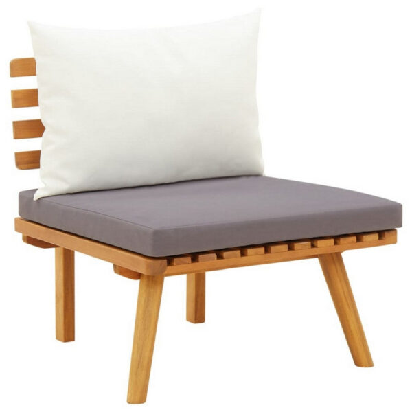 Roma Outdoor Modular Armless Chair, White Fabric, Brown Acacia Wood