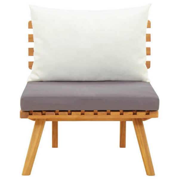 Roma Outdoor Modular Armless Chair, White Fabric, Brown Acacia Wood