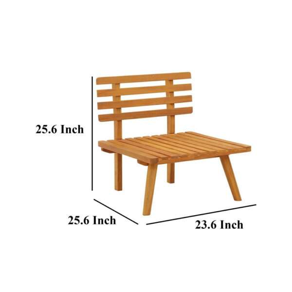 Roma Outdoor Modular Armless Chair, White Fabric, Brown Acacia Wood