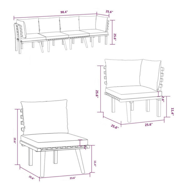 Roma 4pc Outdoor Modular Sofa Set, Solid Acacia Wood