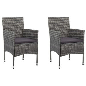 Gil Outdoor Dining Chair Set of 2, Gray Cushions and Poly Rattan