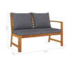 Outdoor Bench, Gray Fabric Cushions, Slatted Brown Solid Acacia Wood