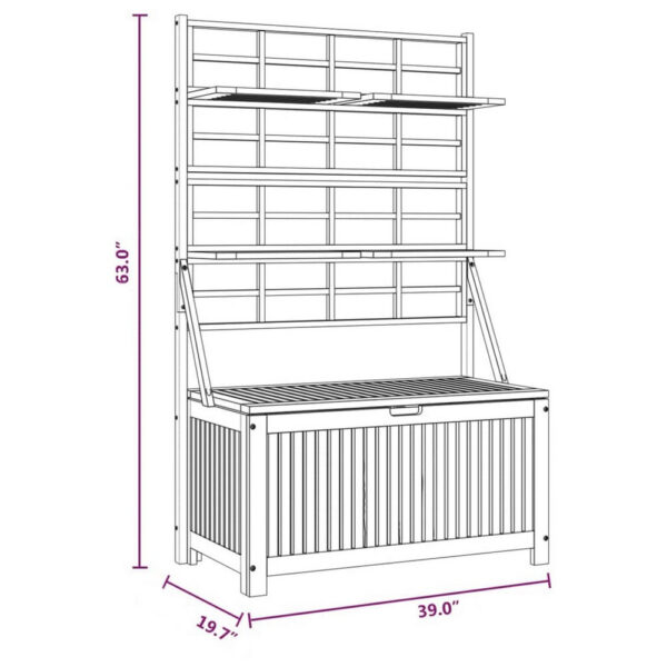 Outdoor Storage Box with Trellis n Shelves, 63 Inch, Brown Acacia Wood