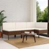 3pc Outdoor Modular Sofa Set, Cushions, Cream White, Brown Poly Rattan
